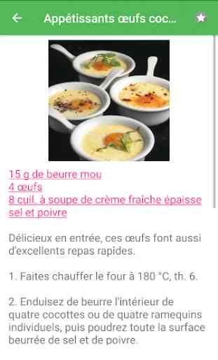 Oeufs avec calories recettes français gratuities. 2