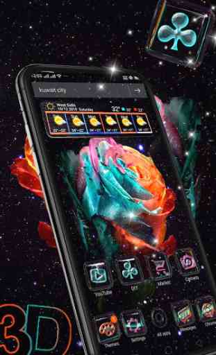Rose Galaxy 3D Glass Tech Theme  2