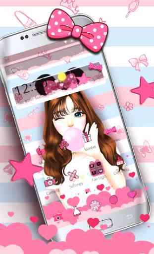 Pink Love Bow Girl LauncherTheme 2