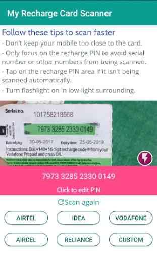 Airtel, Idea, Vodafone Recharge Card Scanner 1