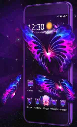3D Neon Butterfly Galaxy Theme 3