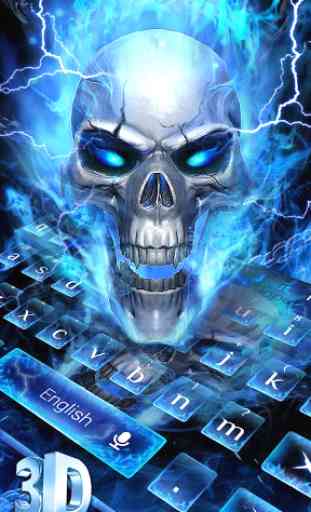 Horrible 3D Blue Flaming Skull Keyboard 1