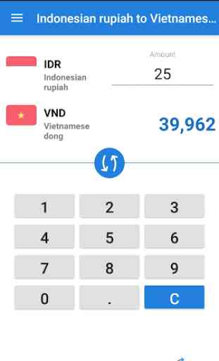 Indonesian rupiah to Vietnamese dong / IDR to VND 1