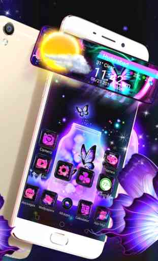 3D Neon Butterfly Glass Tech Theme ✨ 2
