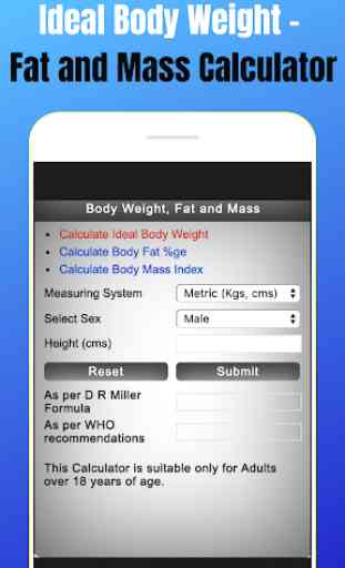 Ideal Body Weight - Fat and Mass Calculator 1