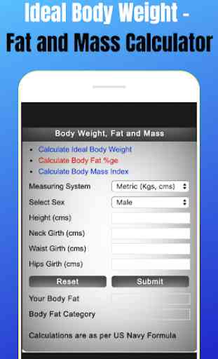 Ideal Body Weight - Fat and Mass Calculator 2