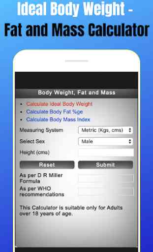 Ideal Body Weight - Fat and Mass Calculator 4
