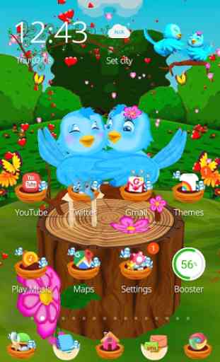3D Animated Love Birds Theme 3