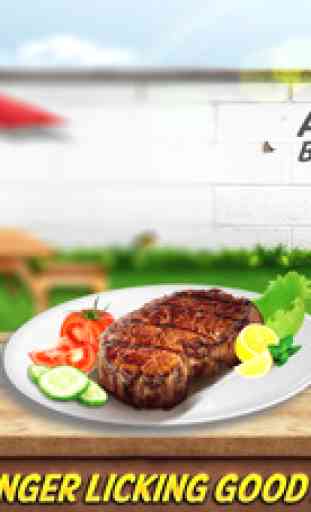 Steak BBQ américain & brochettes grillades : barbecue en plein air, jeu gratuit simulateur de cuisine 3