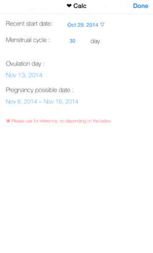 calculatrice de l'ovulation (cycle menstruel) 1